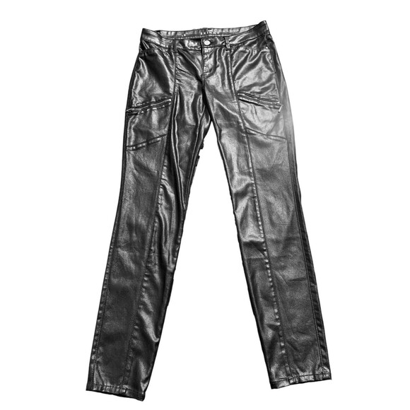 WHBM Black Coated Leather Jeans Skinny Utility Pants Zipper Accents size 8 - Picture 1 of 11